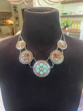 LUCKY BRAND Boho Turquoise Multi-Stone Medallion Necklace - Women Jewelry